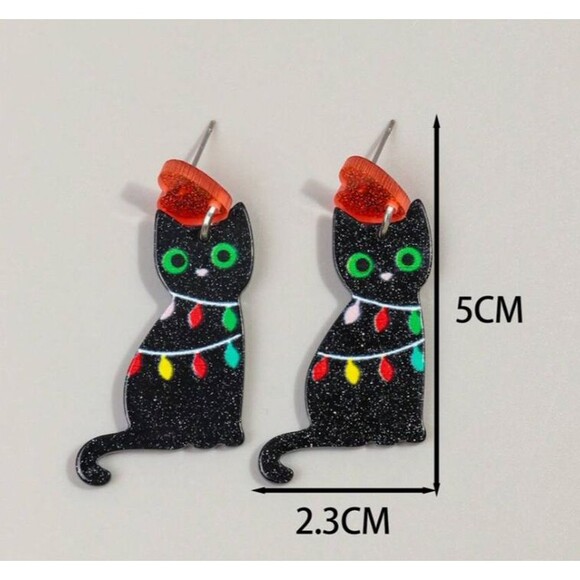 Red Heart Glitter Black CAT with Christmas Lights Wrapped Around - Picture 2 of 5